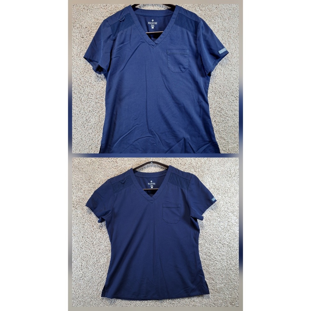 Med Couture Scrub Top Womens Medium Navy Blue Touch V-Neck Medical Nursing Work